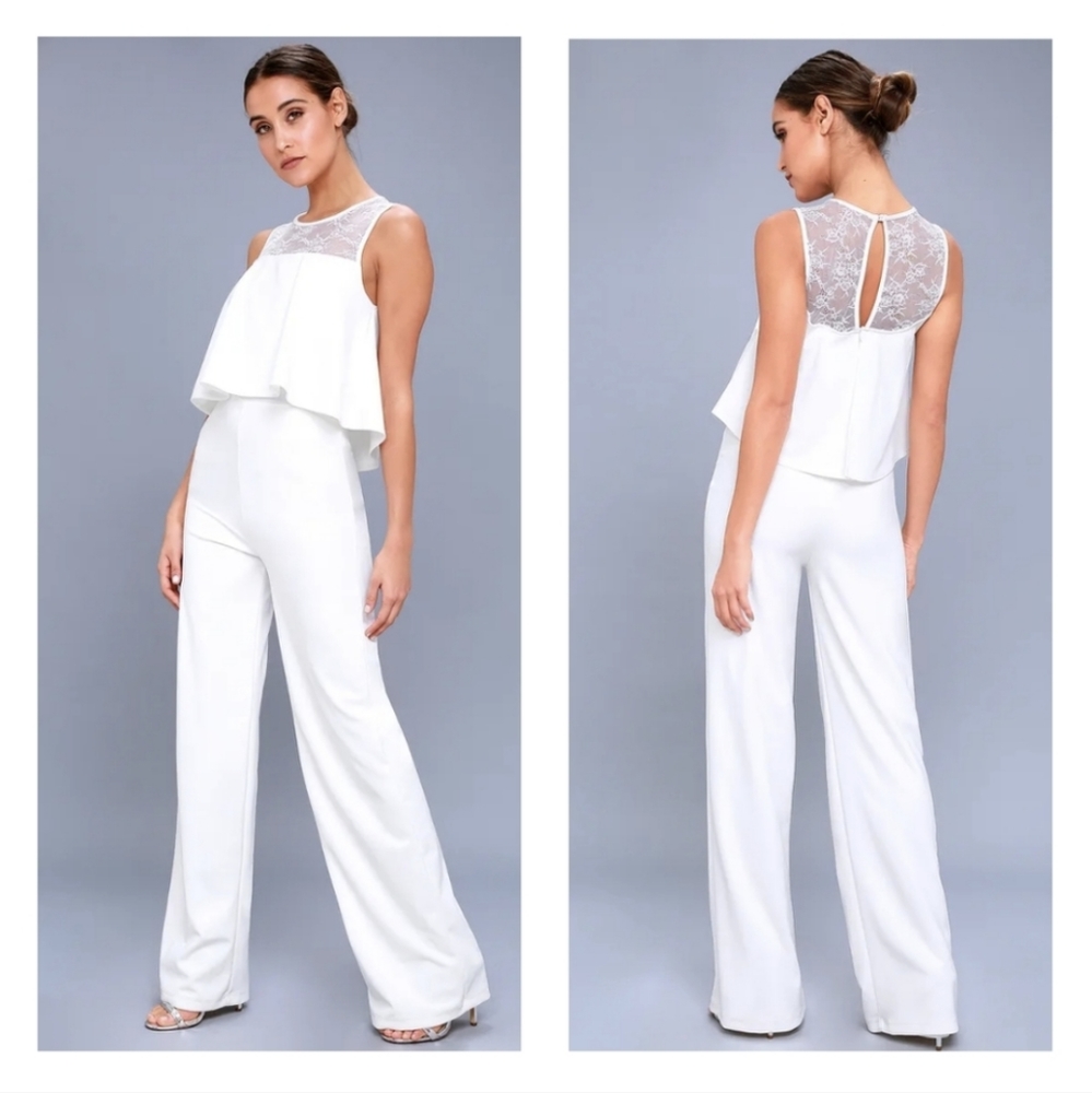 Lulu's Hollywood Heights White Lace Sleeveless Jumpsuit Size XS